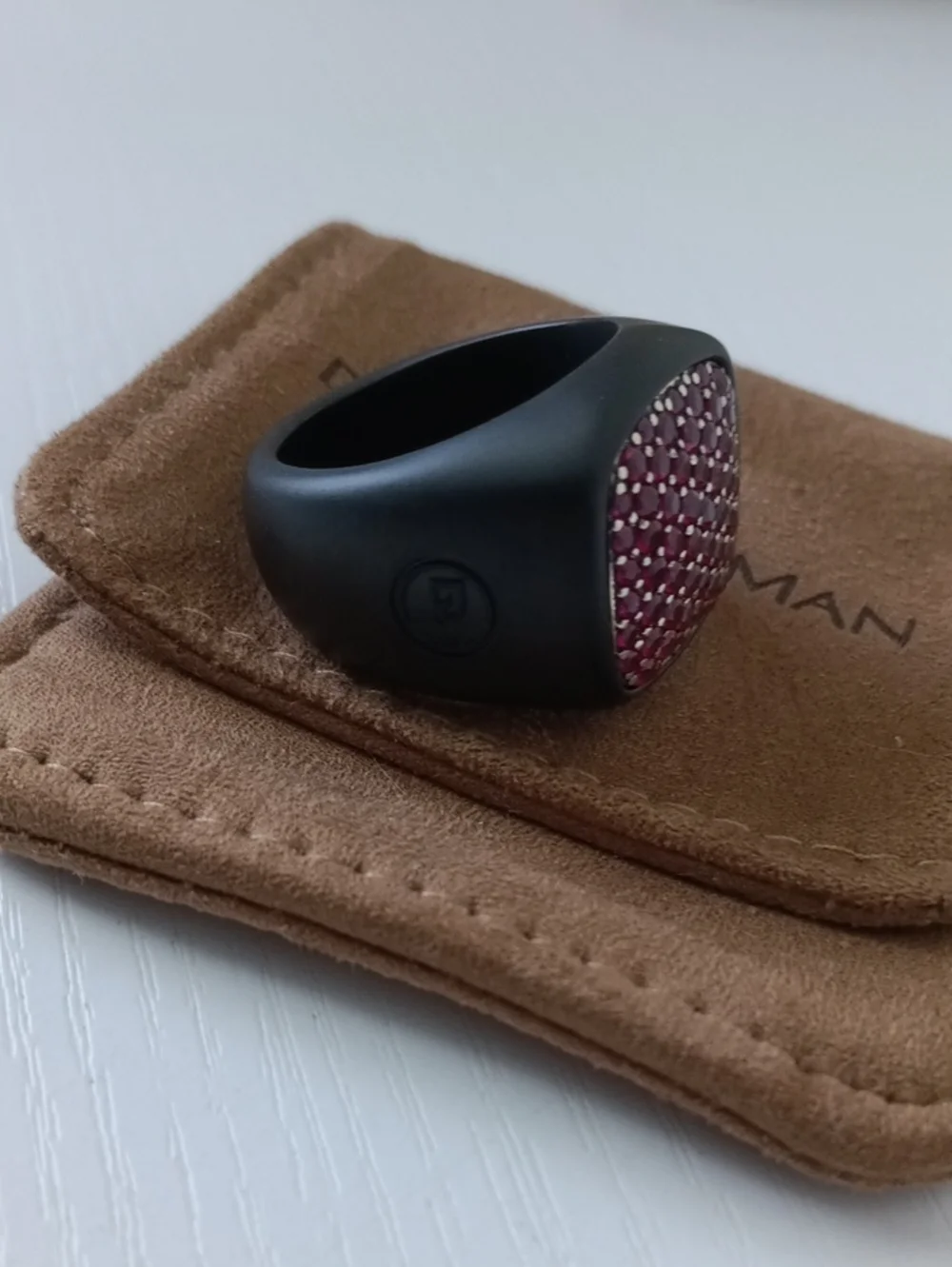 David Yurman Streamline Pave Ruby Titanium Signet Ring Band Size 11US